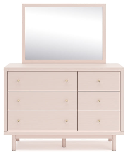 Wistenpine Full Upholstered Panel Bed with Mirrored Dresser and Chest